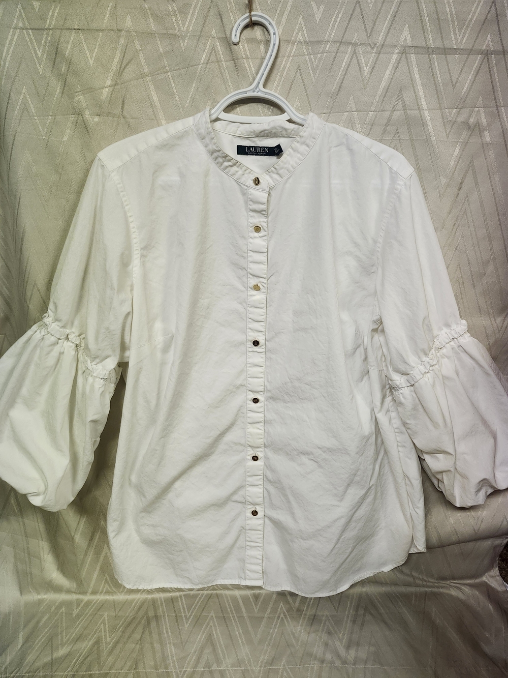 Lauren Ralph Lauren White Button-Front Blouse with Ruffle Sleeves